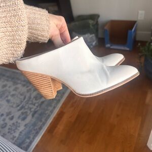 Elegant White Block Heel Mules